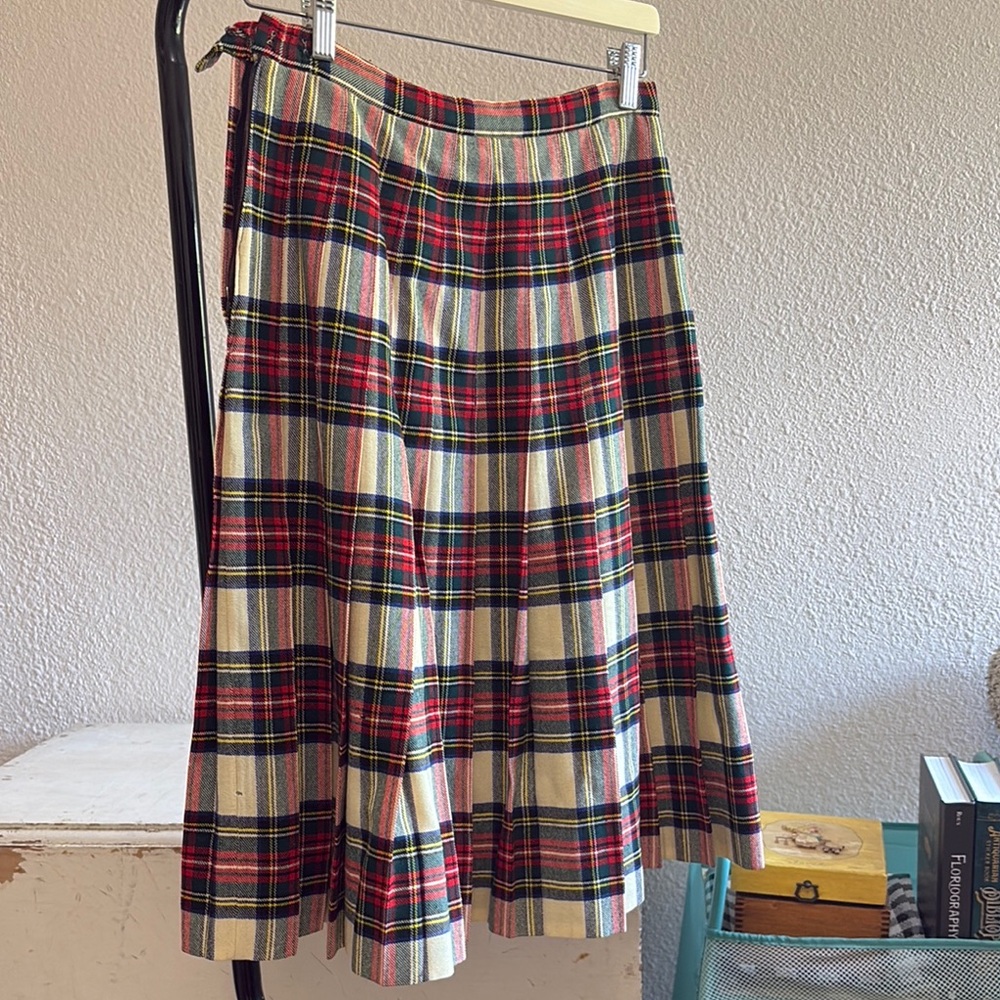 1950s Plaid Pleated Wool Skirt
